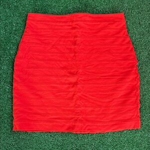Express Women’s Vibrant Sexy Neon Red Orange Bodycon Fitted Panel Pencil Skirt